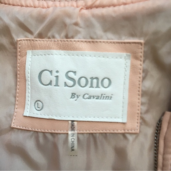 NWOT Large L Ci Sono By Cavalini Bomber Jacket Nude Vegan Faux Leather Women’s - Picture 5 of 6
